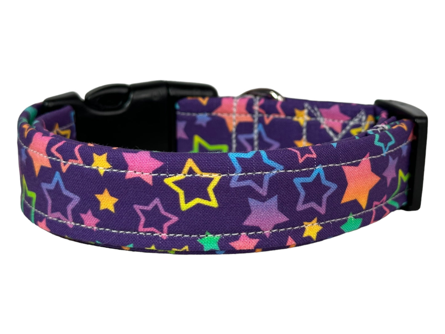90’s Rainbow Stars Dog collar, handmade side release dog collar