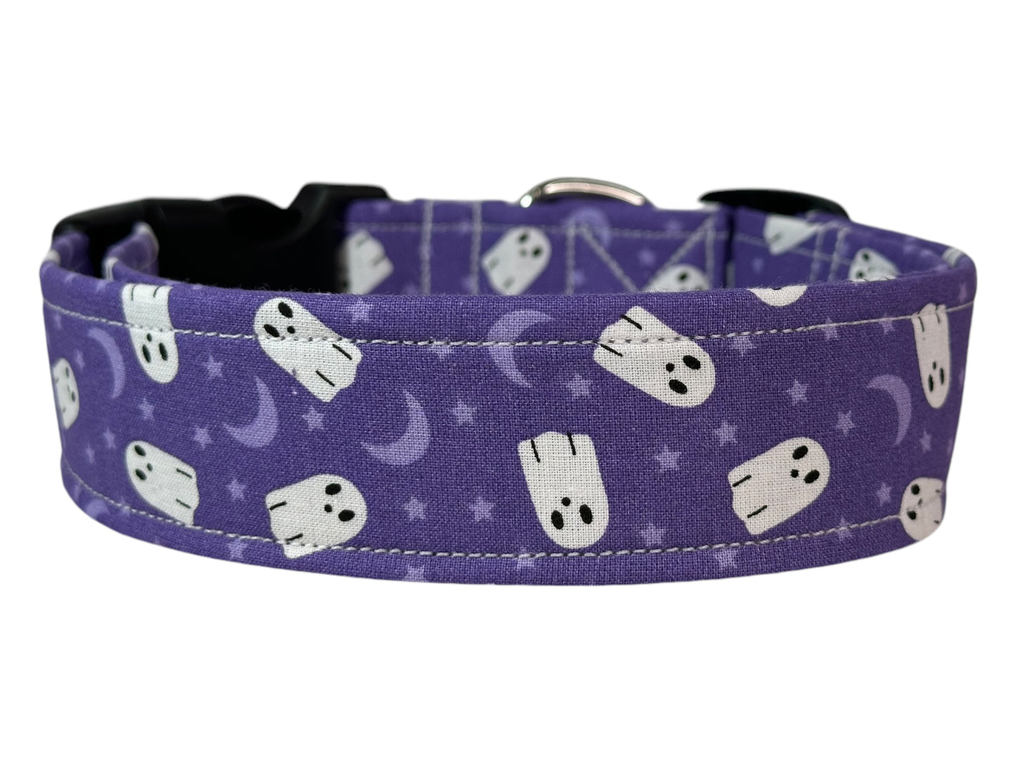 Ghosts on Purple Dog collar, Halloween Dog collar, handmade side release dog collar