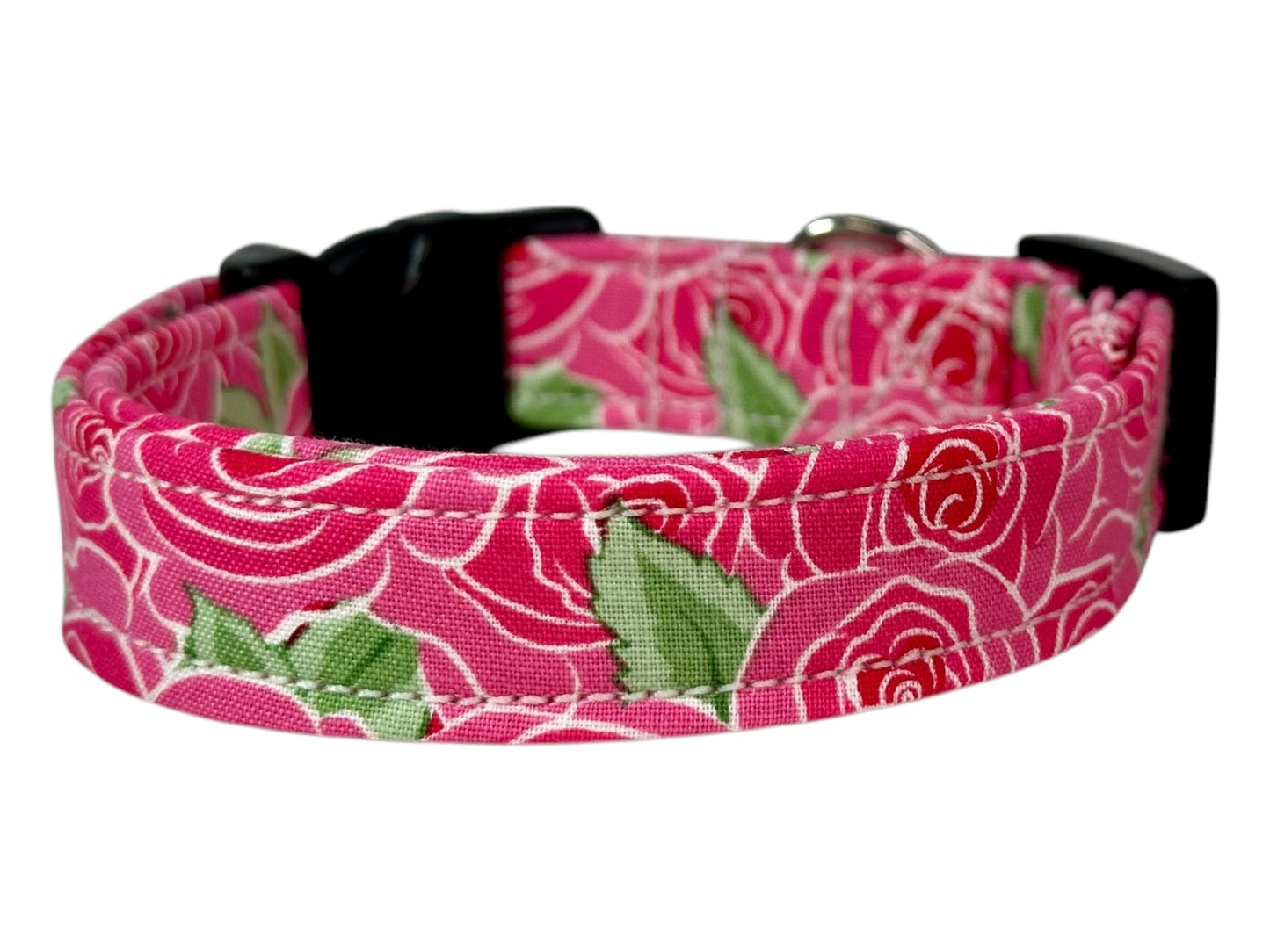 Pink Rose Dog collar, handmade side release dog collar