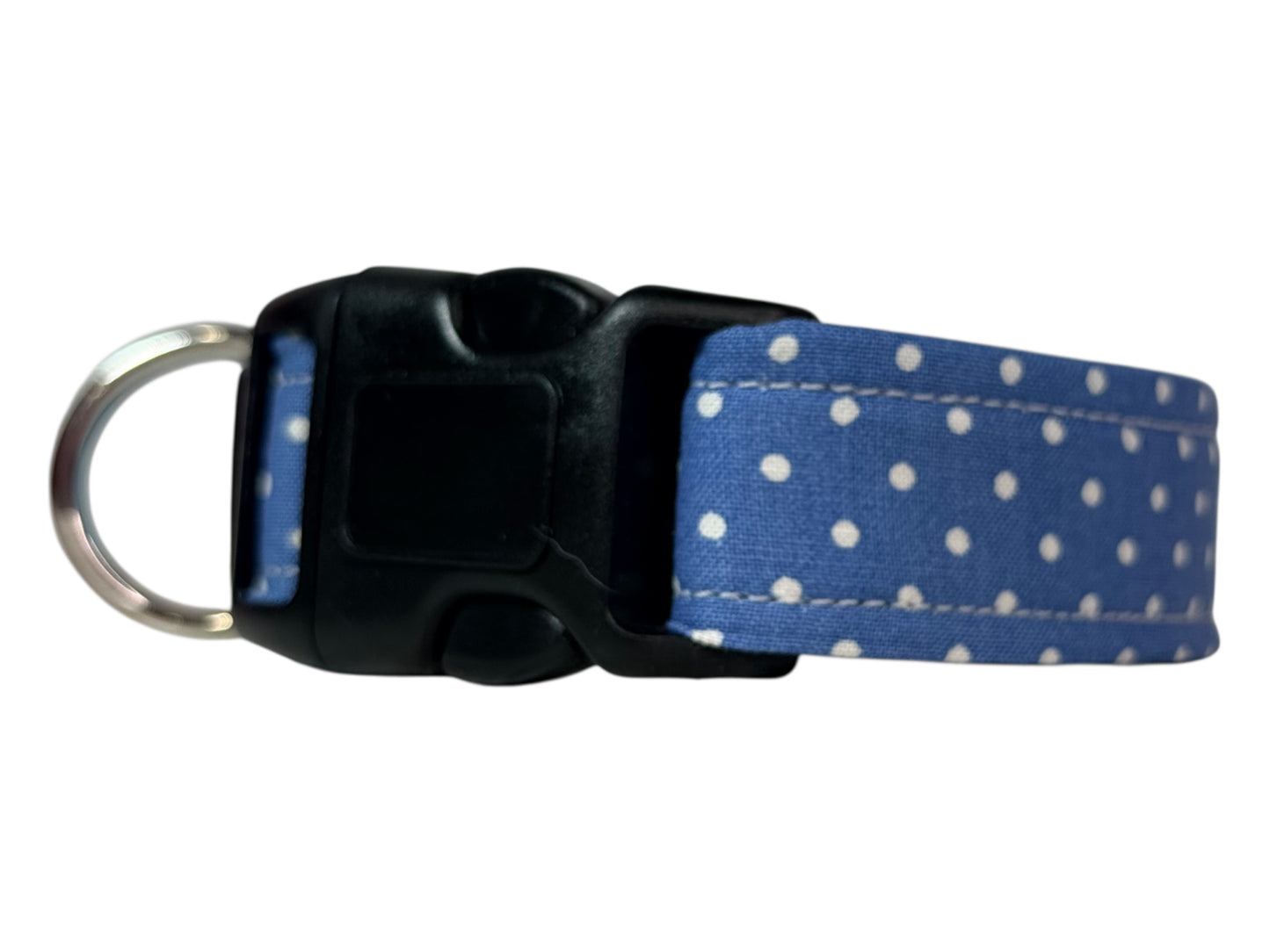 Blue Polka Dot Handmade dog collar, adjustable side release, Handmade Pet Collar with Heavy-Duty Webbing, washable fabric