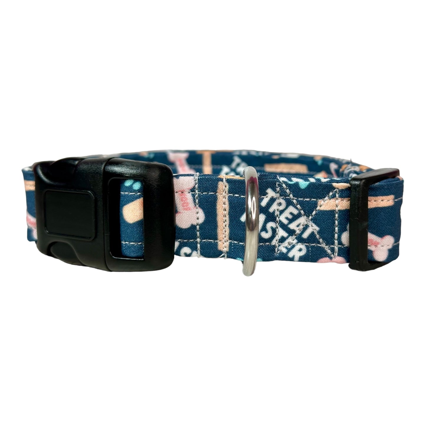 Treat Taster Dog collar, handmade side release dog collar, adjustable and washable (Pink Bones Treat Taster)