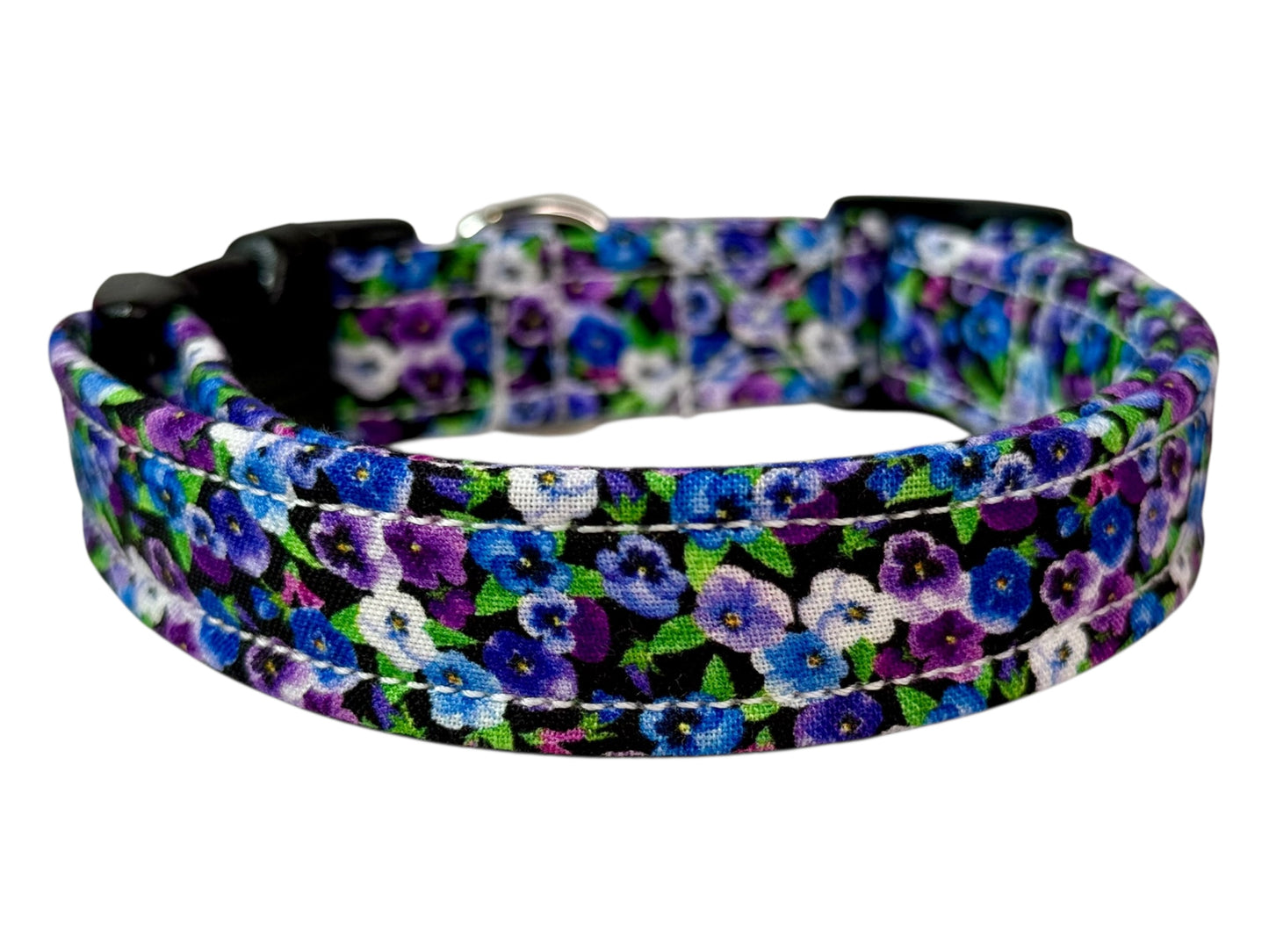 Purple Pansy Floral Dog Collar – Floral Handmade Pet Collar with Heavy-Duty Webbing & Stainless Steel Hardware