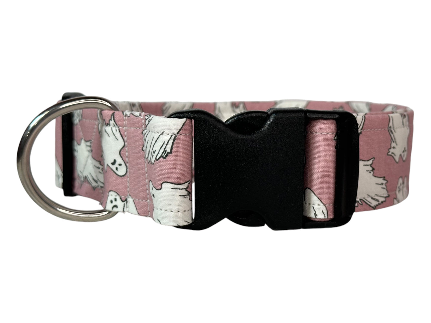 Ghosts on Pink Dog collar, Halloween Dog collar, handmade side release dog collar