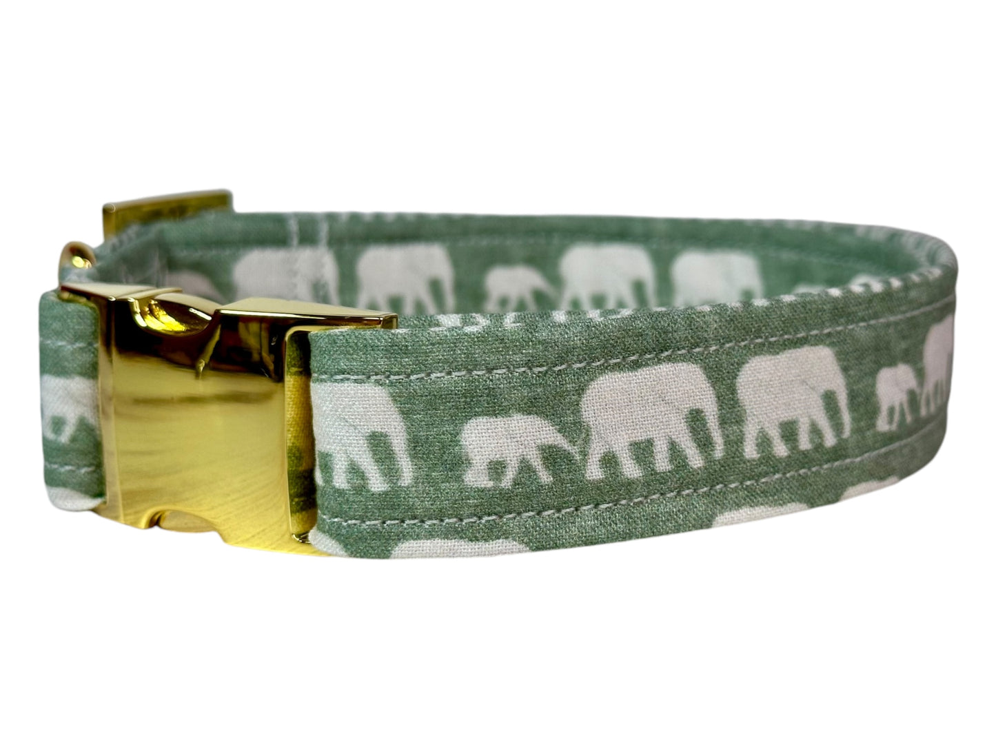 Personalized Engraved Sage Green Elephant Dog collar - Metal Side release dog collar