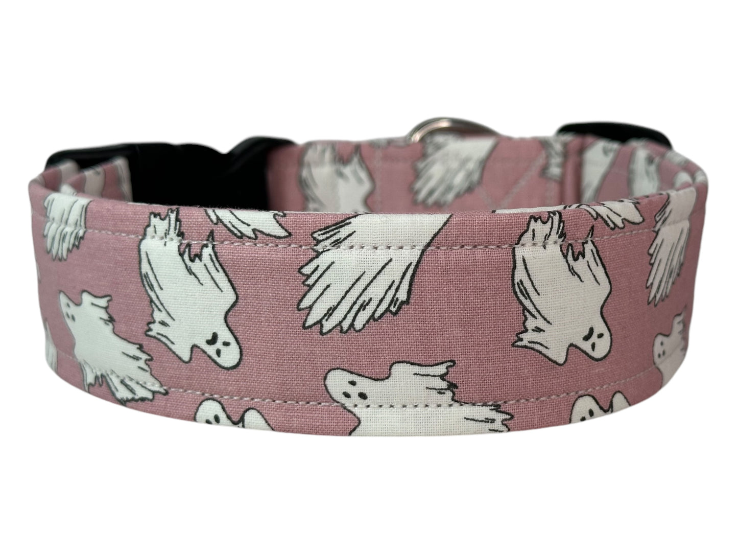 Ghosts on Pink Dog collar, Halloween Dog collar, handmade side release dog collar