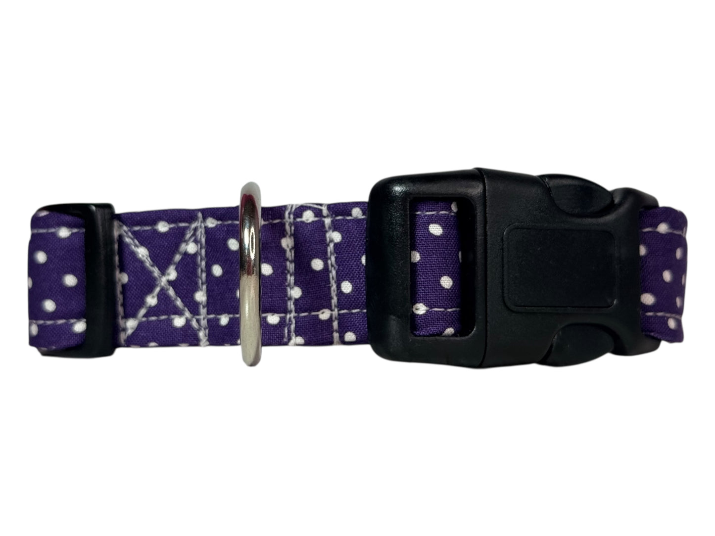 Purple Polka Dot Handmade dog collar, adjustable side release, Handmade Pet Collar with Heavy-Duty Webbing, washable fabric