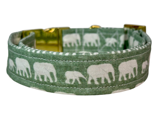 Personalized Engraved Sage Green Elephant Dog collar - Metal Side release dog collar