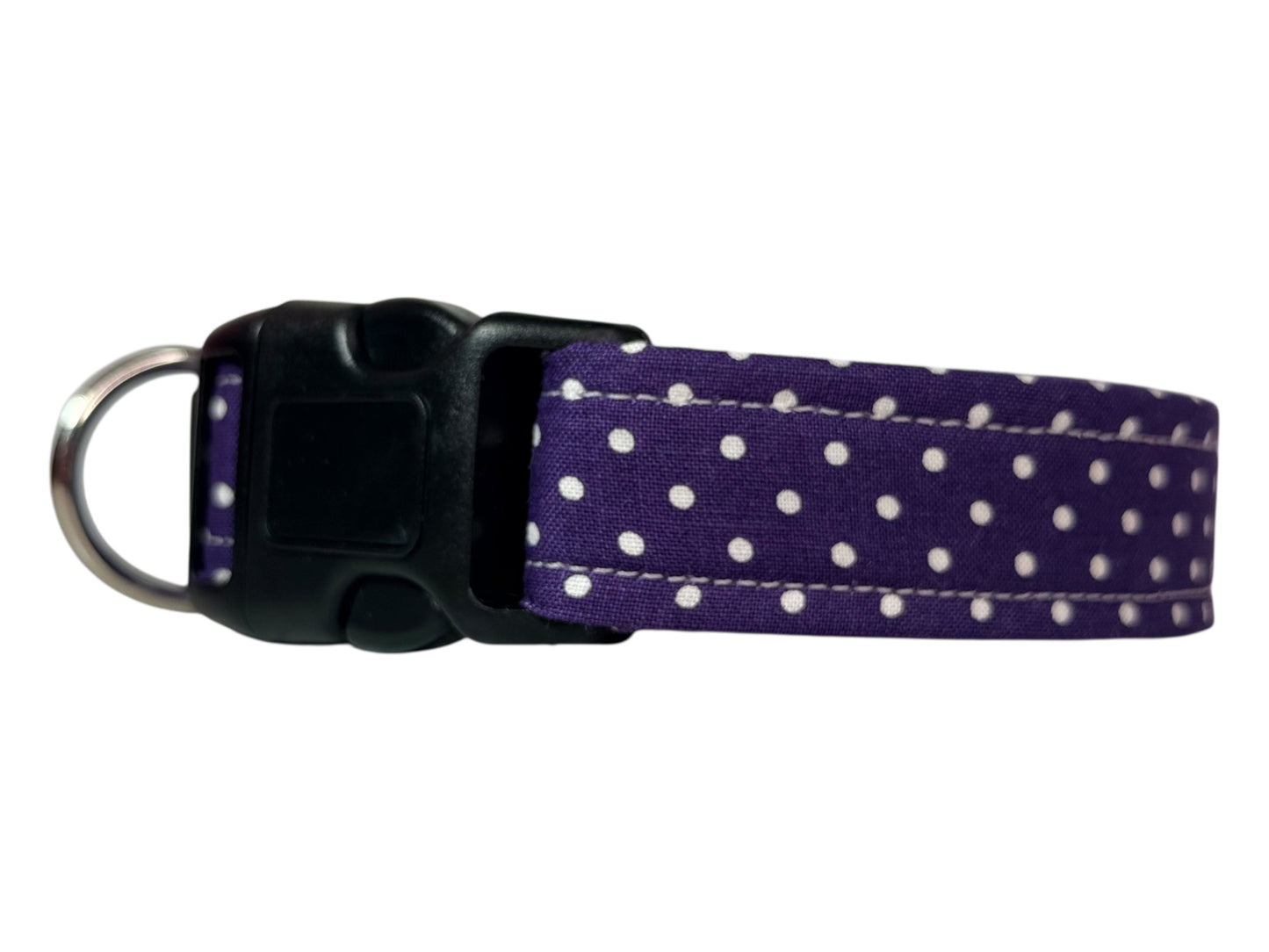 Purple Polka Dot Handmade dog collar, adjustable side release, Handmade Pet Collar with Heavy-Duty Webbing, washable fabric