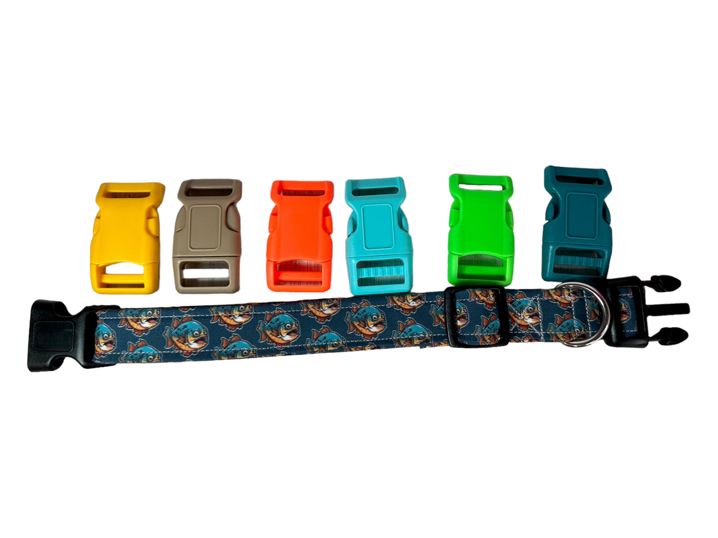 Piranha dog collar, handmade side release dog collar