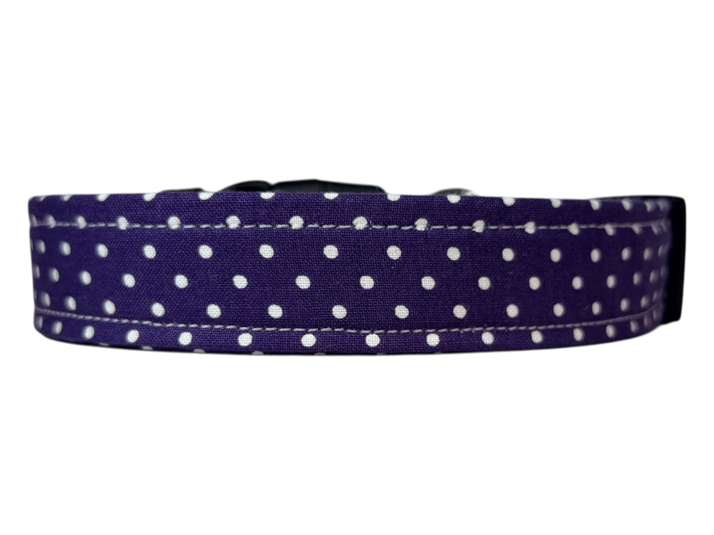 Purple Polka Dot Handmade dog collar, adjustable side release, Handmade Pet Collar with Heavy-Duty Webbing, washable fabric
