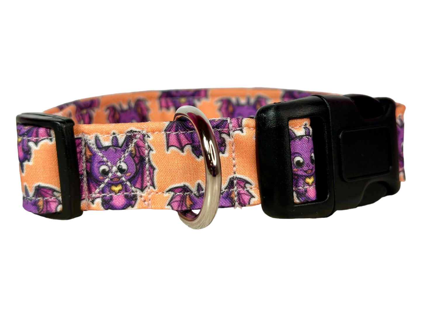 Bat Dog collar, handmade side release adjustable collar