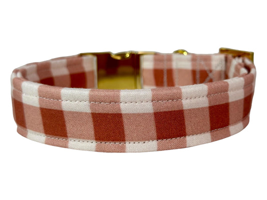 Rust Checkered - Personalized Engraved Dog collar - Metal Side release dog collar
