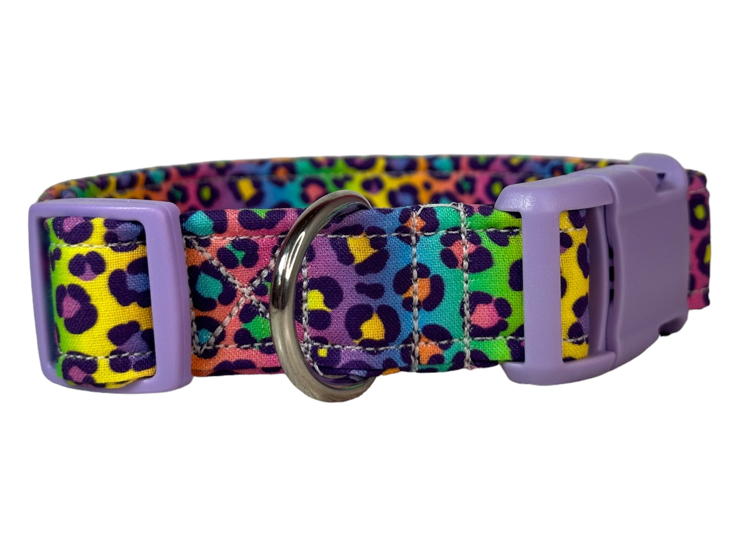 90’s Rainbow Cheetah print Dog collar, handmade side release dog collar