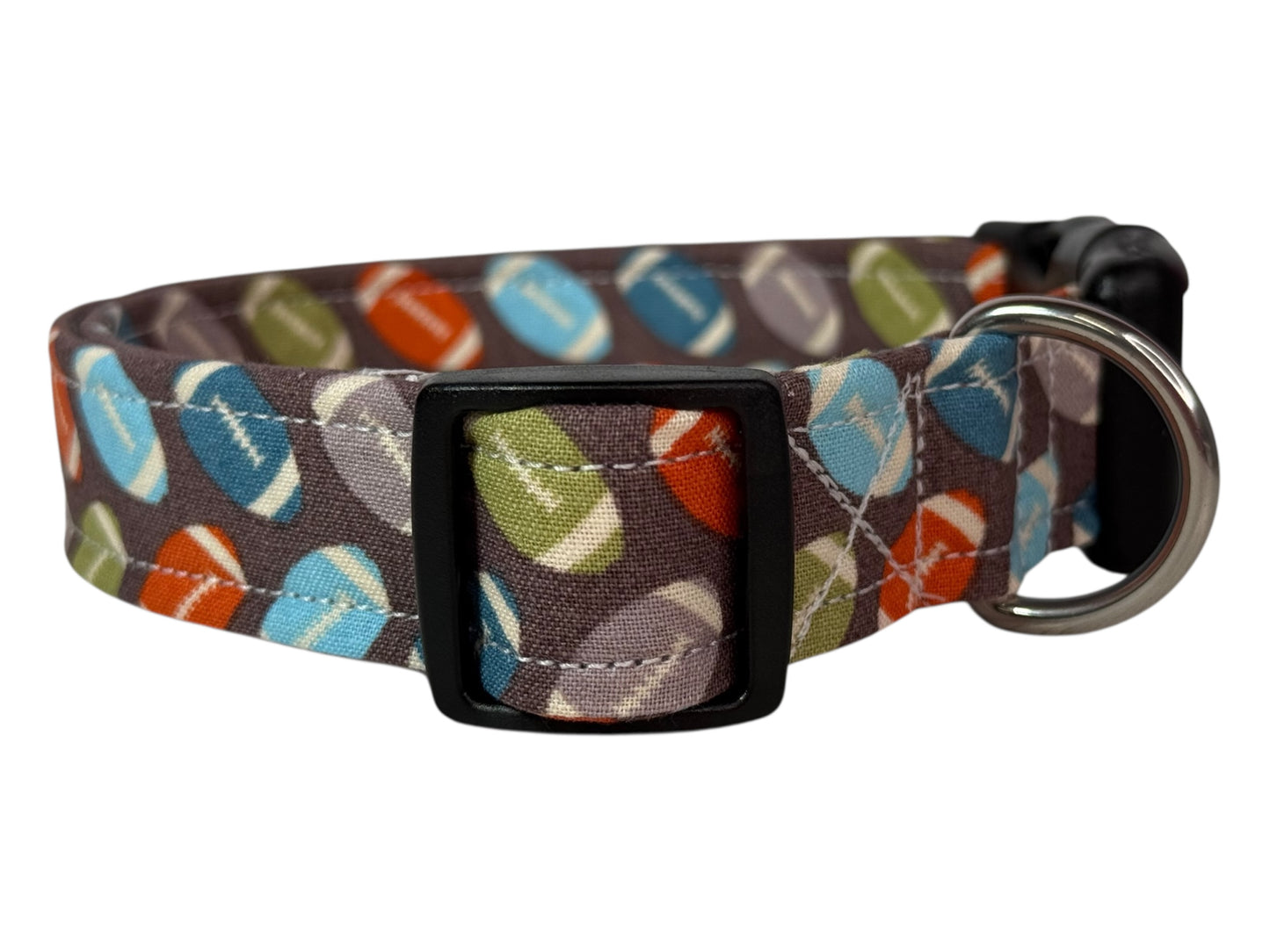 Multi-colored Football Handmade dog collar,  Handmade Pet Collar with Heavy-Duty Webbing & Stainless Steel Hardware