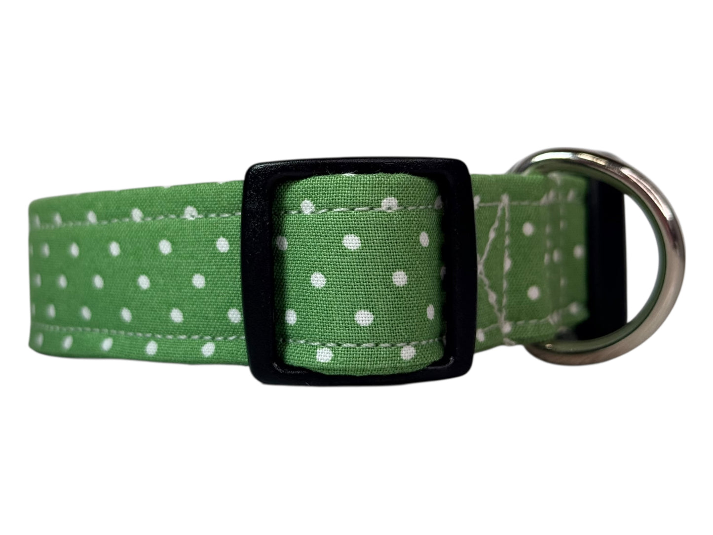 Green Polka Dot Handmade dog collar, adjustable side release, Handmade Pet Collar with Heavy-Duty Webbing, washable fabric