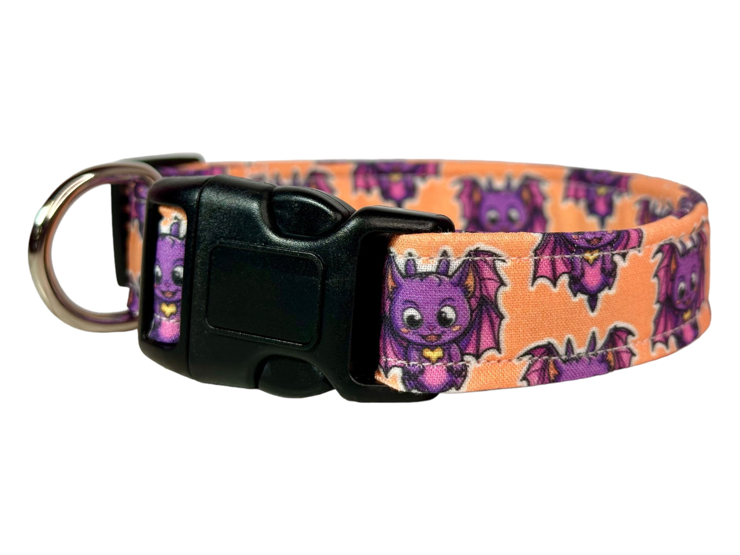 Bat Dog collar, handmade side release adjustable collar