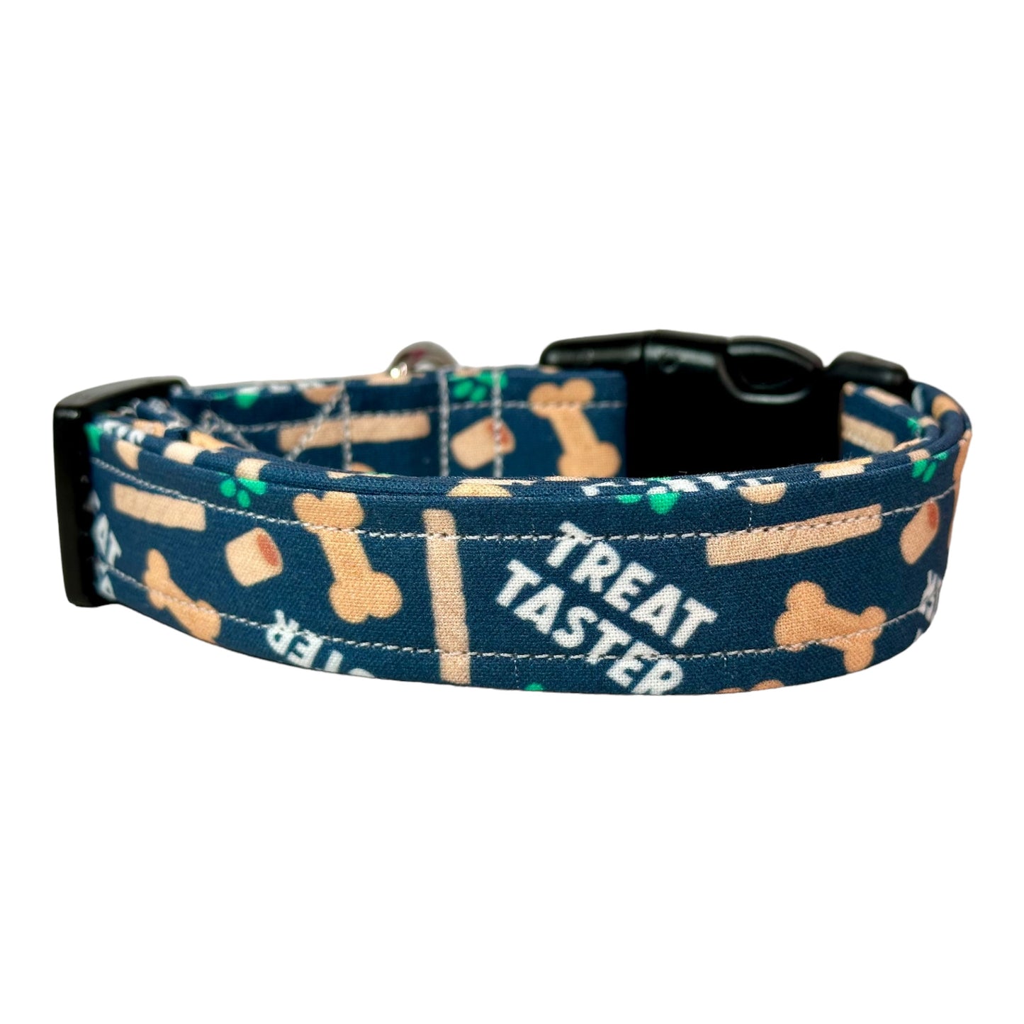 Treat Taster Dog collar, handmade side release dog collar, adjustable and washable (Green Paws Treat Taster)