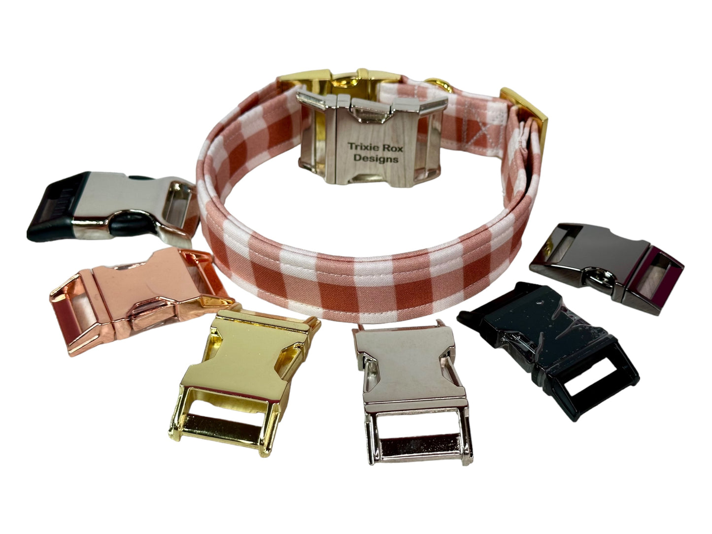 Rust Checkered - Personalized Engraved Dog collar - Metal Side release dog collar