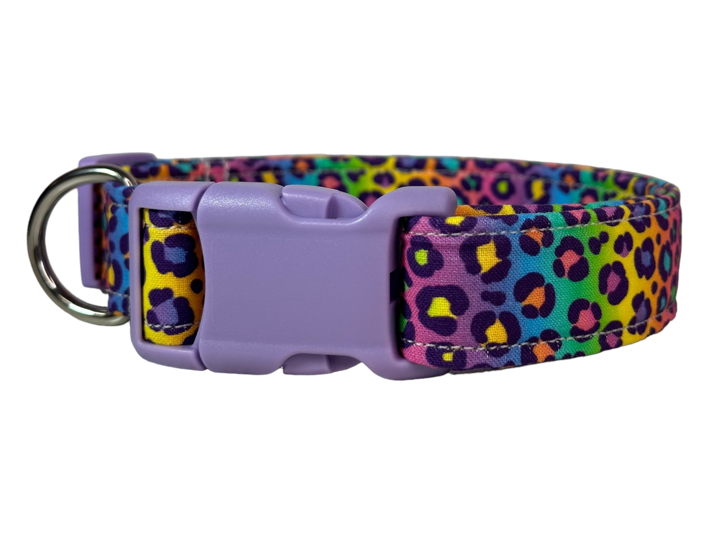 90’s Rainbow Cheetah print Dog collar, handmade side release dog collar