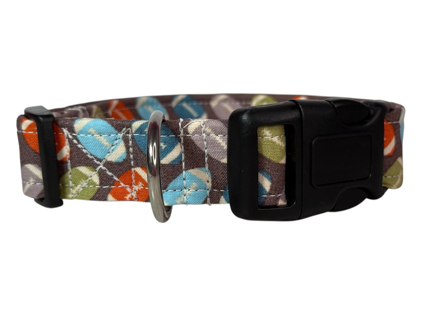 Multi-colored Football Handmade dog collar,  Handmade Pet Collar with Heavy-Duty Webbing & Stainless Steel Hardware