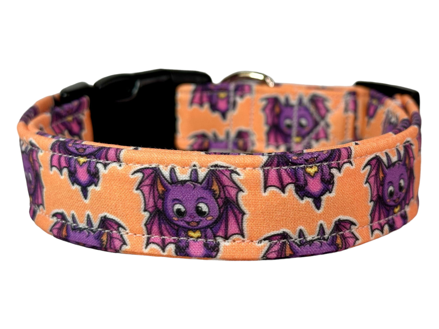 Bat Dog collar, handmade side release adjustable collar