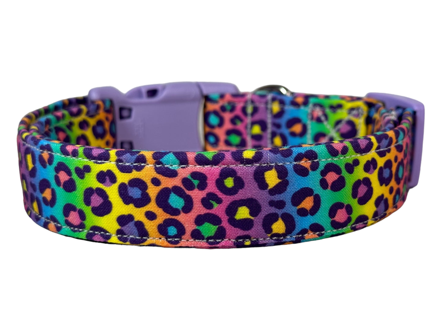 90’s Rainbow Cheetah print Dog collar, handmade side release dog collar