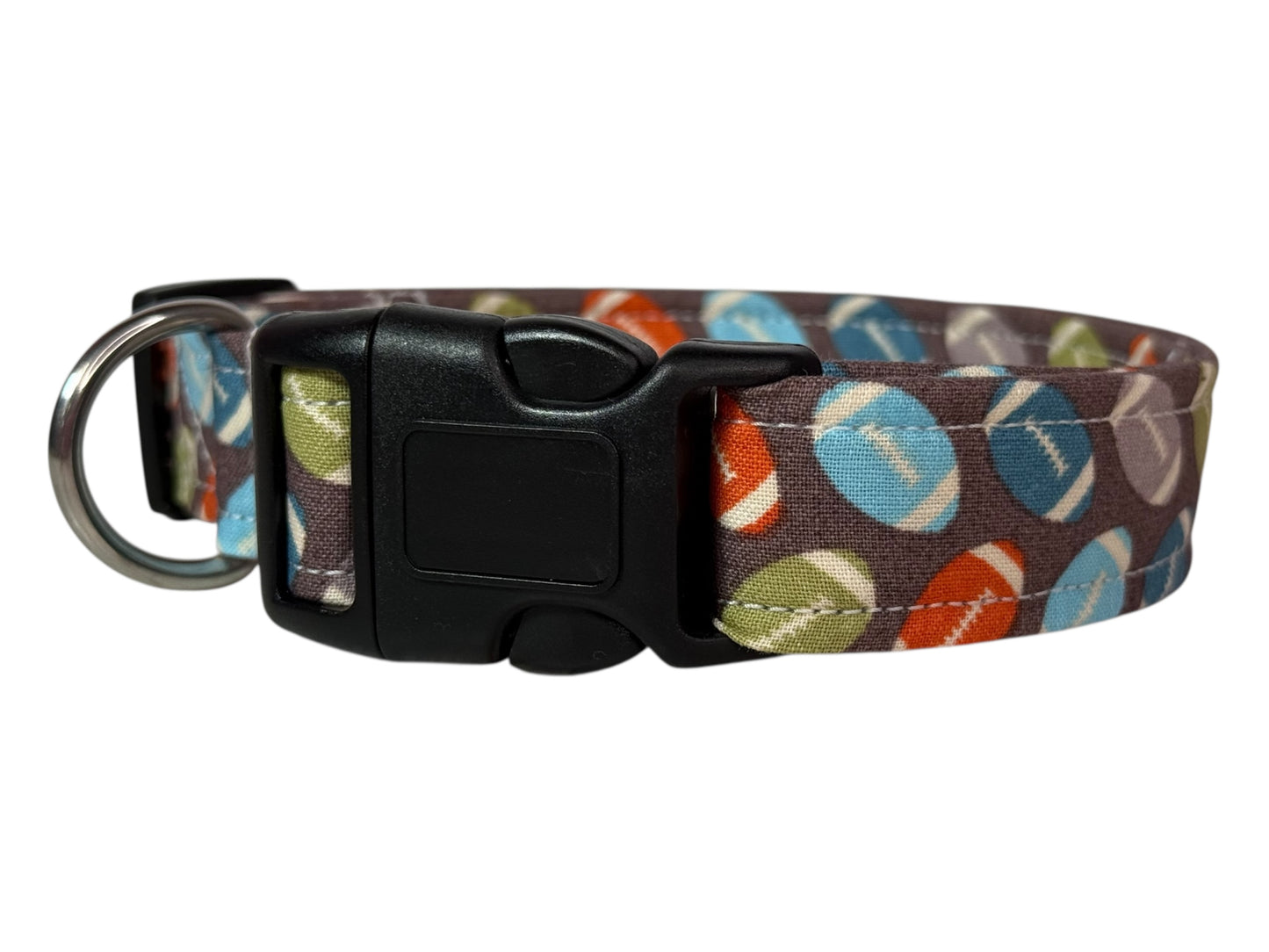 Multi-colored Football Handmade dog collar,  Handmade Pet Collar with Heavy-Duty Webbing & Stainless Steel Hardware