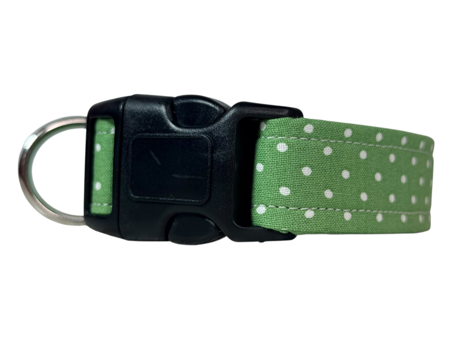 Green Polka Dot Handmade dog collar, adjustable side release, Handmade Pet Collar with Heavy-Duty Webbing, washable fabric