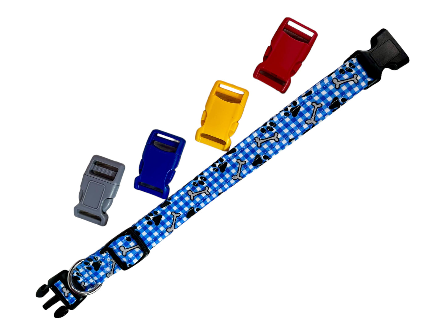 Plaid Paw Print dog collar, handmade side release adjustable dog collar