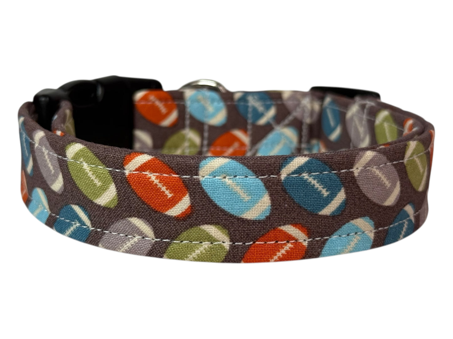 Multi-colored Football Handmade dog collar,  Handmade Pet Collar with Heavy-Duty Webbing & Stainless Steel Hardware
