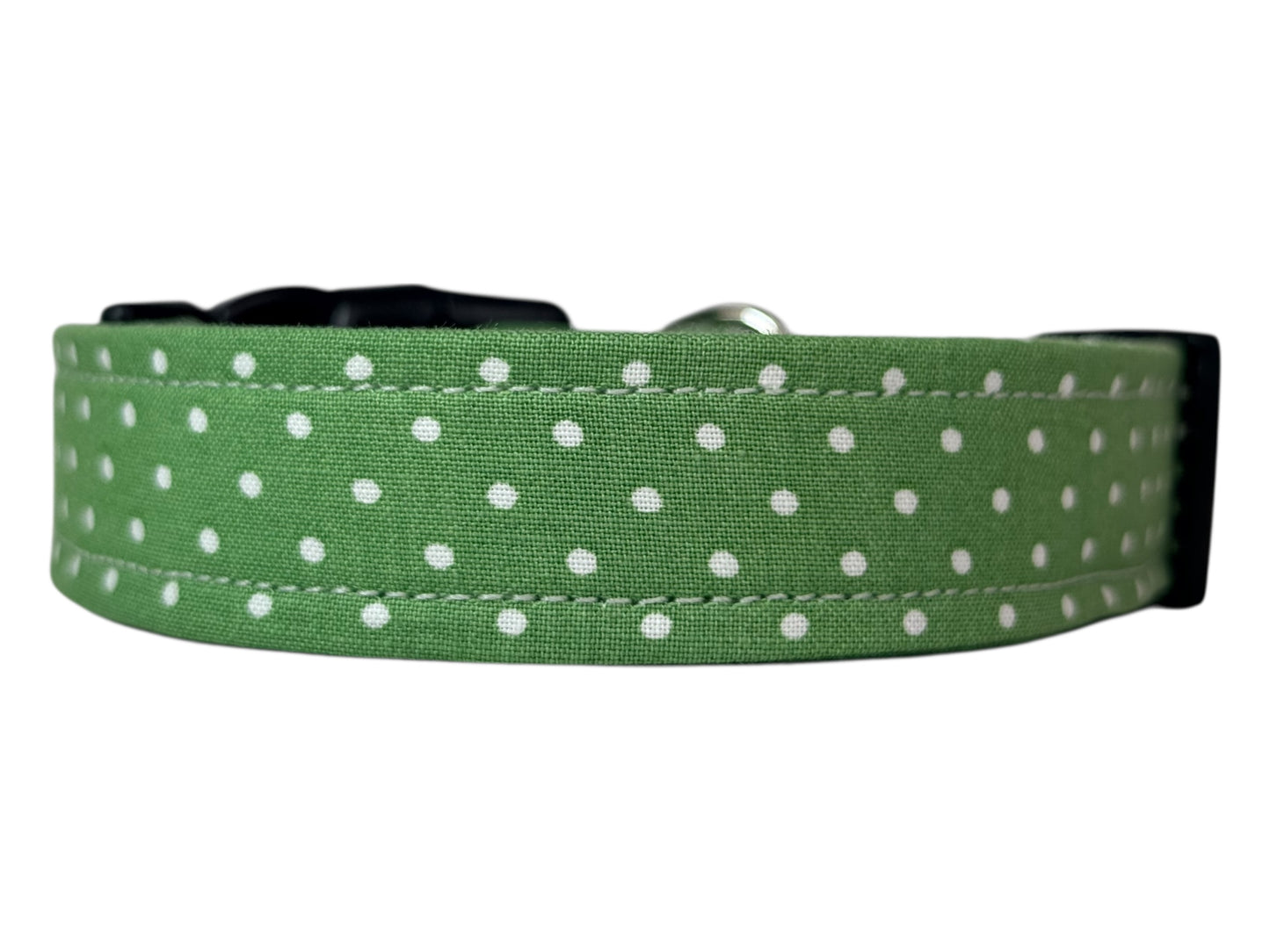 Green Polka Dot Handmade dog collar, adjustable side release, Handmade Pet Collar with Heavy-Duty Webbing, washable fabric