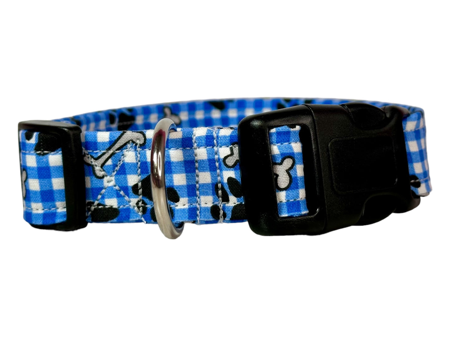 Plaid Paw Print dog collar, handmade side release adjustable dog collar
