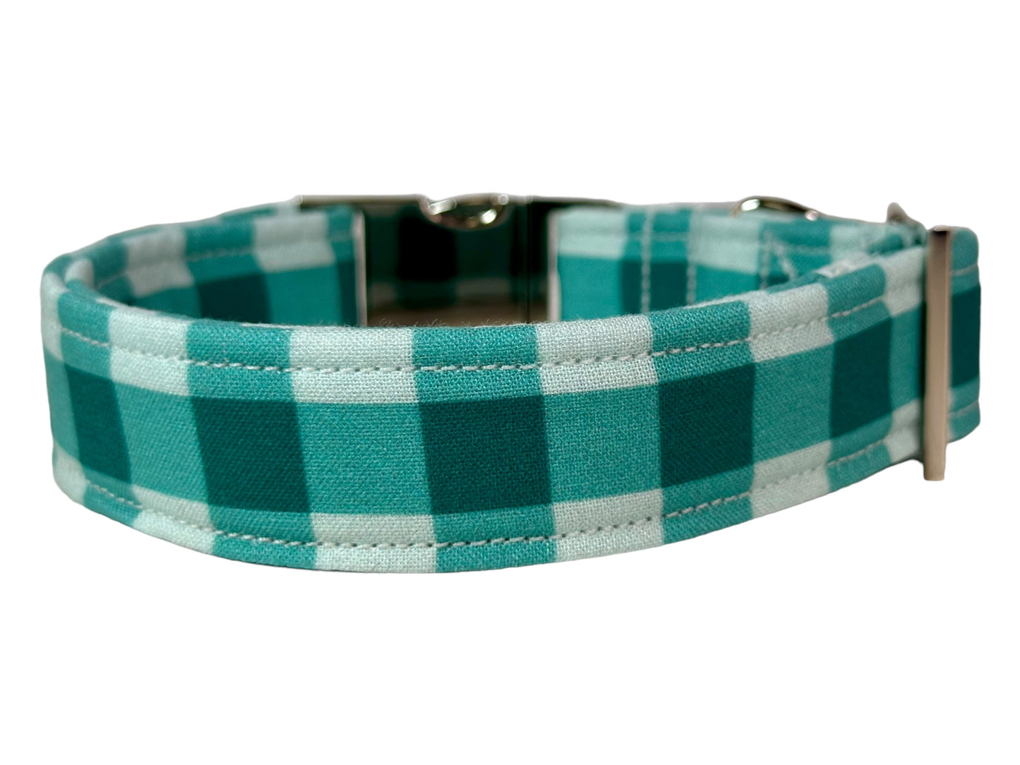 Teal Checkered - Personalized Engraved Dog collar - Metal Side release dog collar