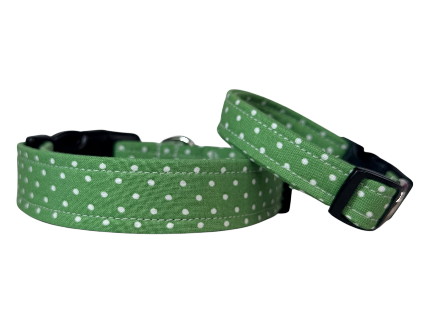 Green Polka Dot Handmade dog collar, adjustable side release, Handmade Pet Collar with Heavy-Duty Webbing, washable fabric