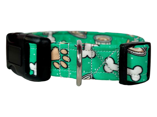 Pup cup dog collar, handmade side release dog collar (Green)