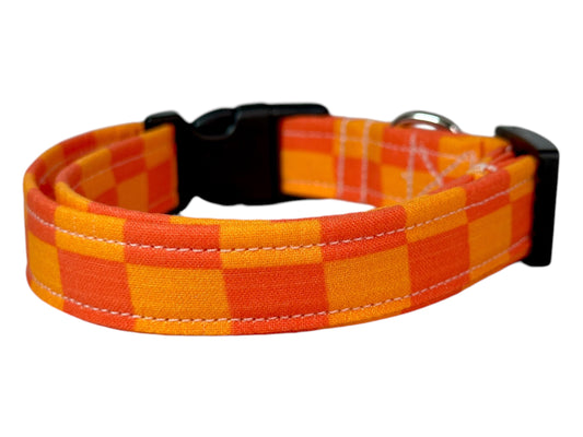 Orange Retro Checkered dog collar, handmade side release dog collar