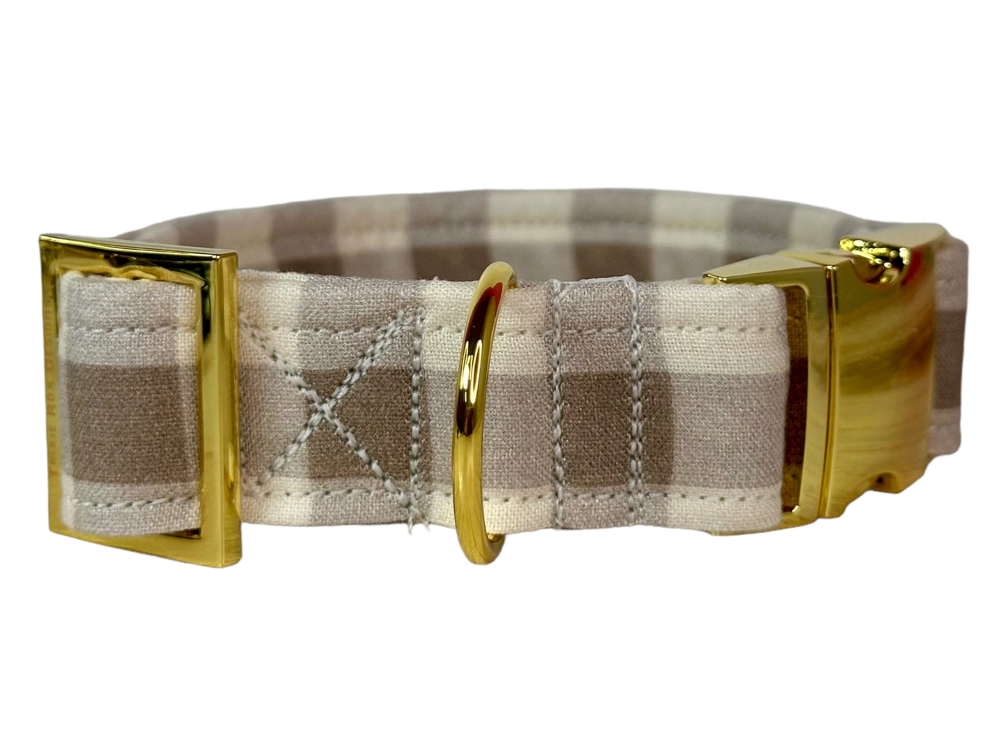 Khaki Checkered - Personalized Engraved Dog collar - Metal Side release dog collar