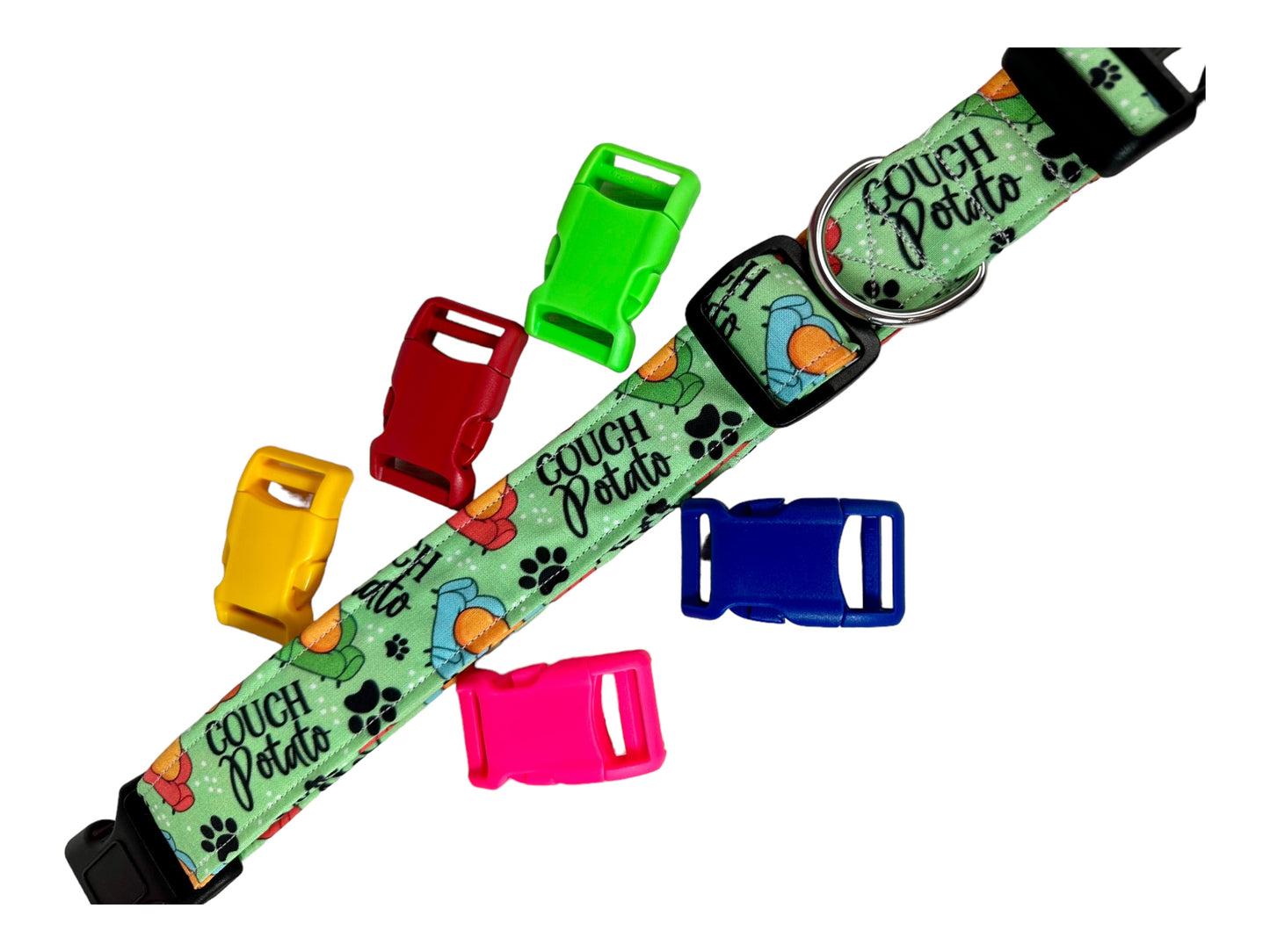 Couch Potato Dog collar, handmade funny dog collar