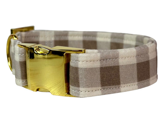 Khaki Checkered - Personalized Engraved Dog collar - Metal Side release dog collar