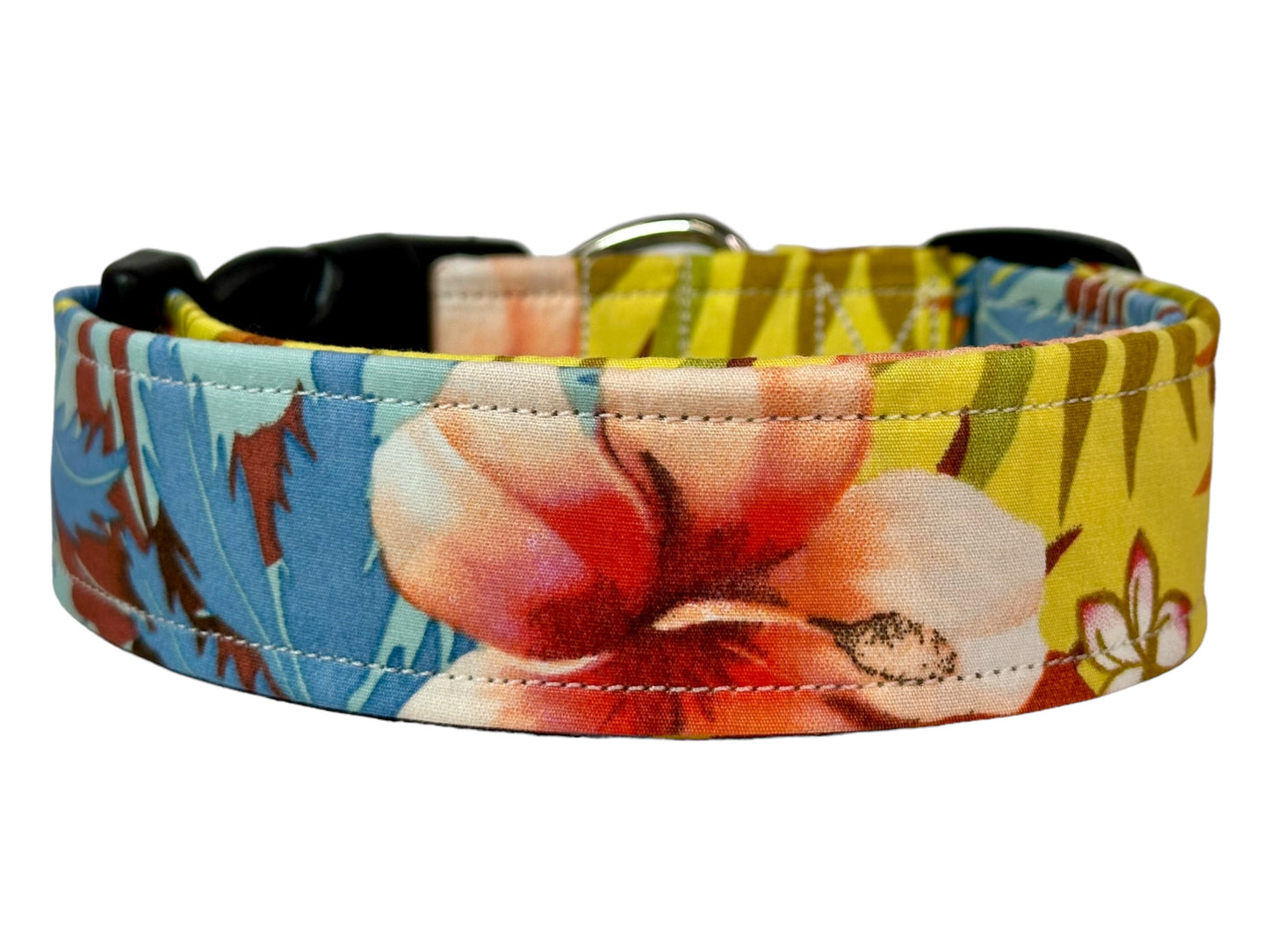 Tropical floral dog collar, handmade side release and adjustable
