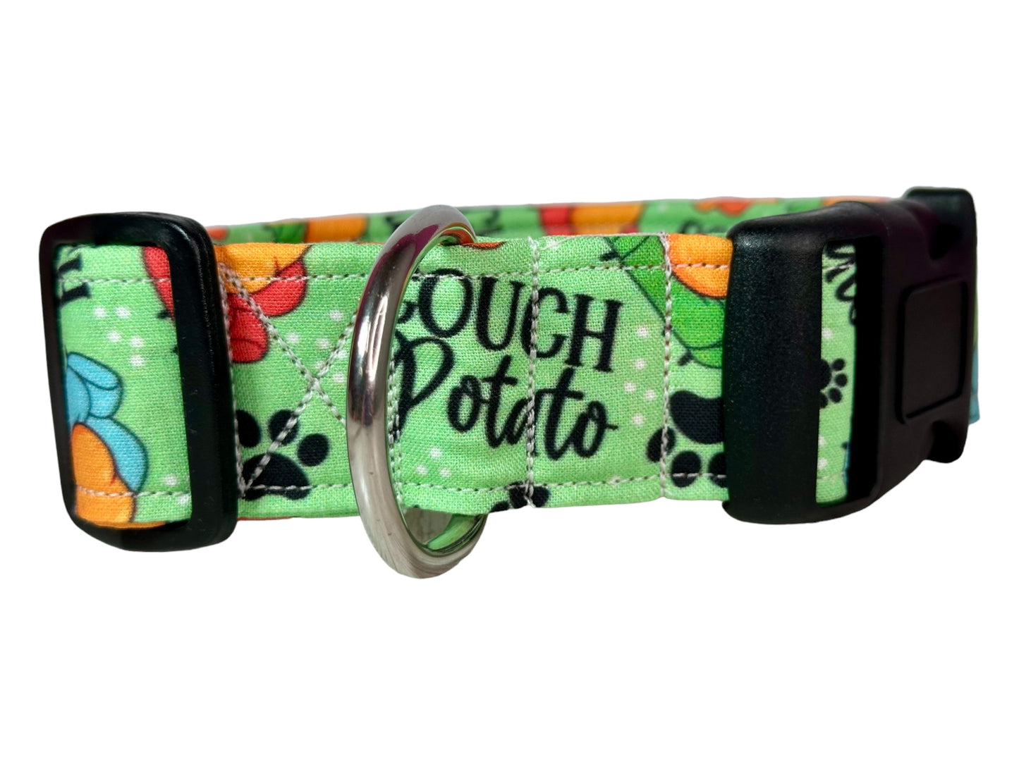 Couch Potato Dog collar, handmade funny dog collar
