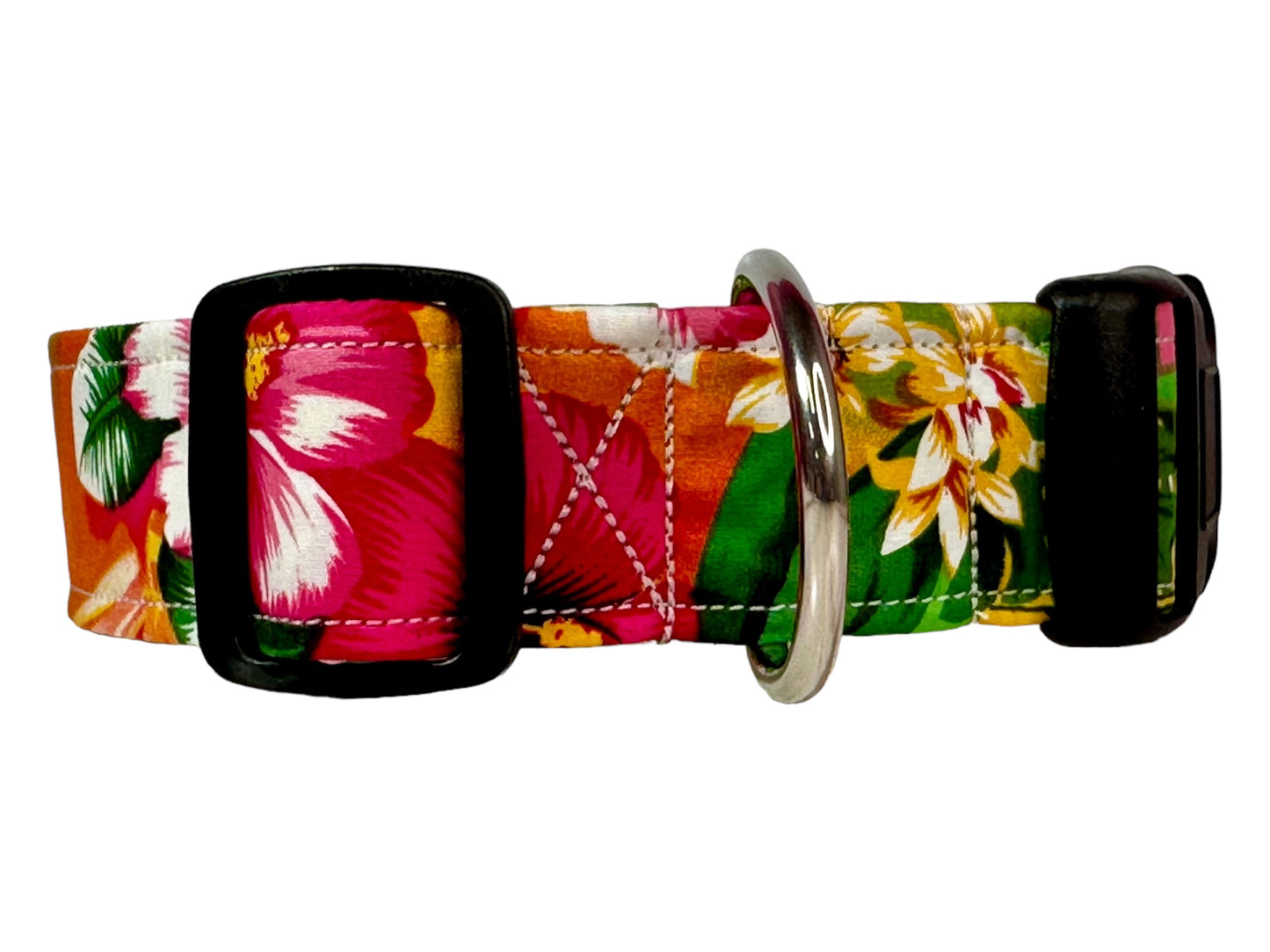 Tropical floral dog collar, handmade side release and adjustable