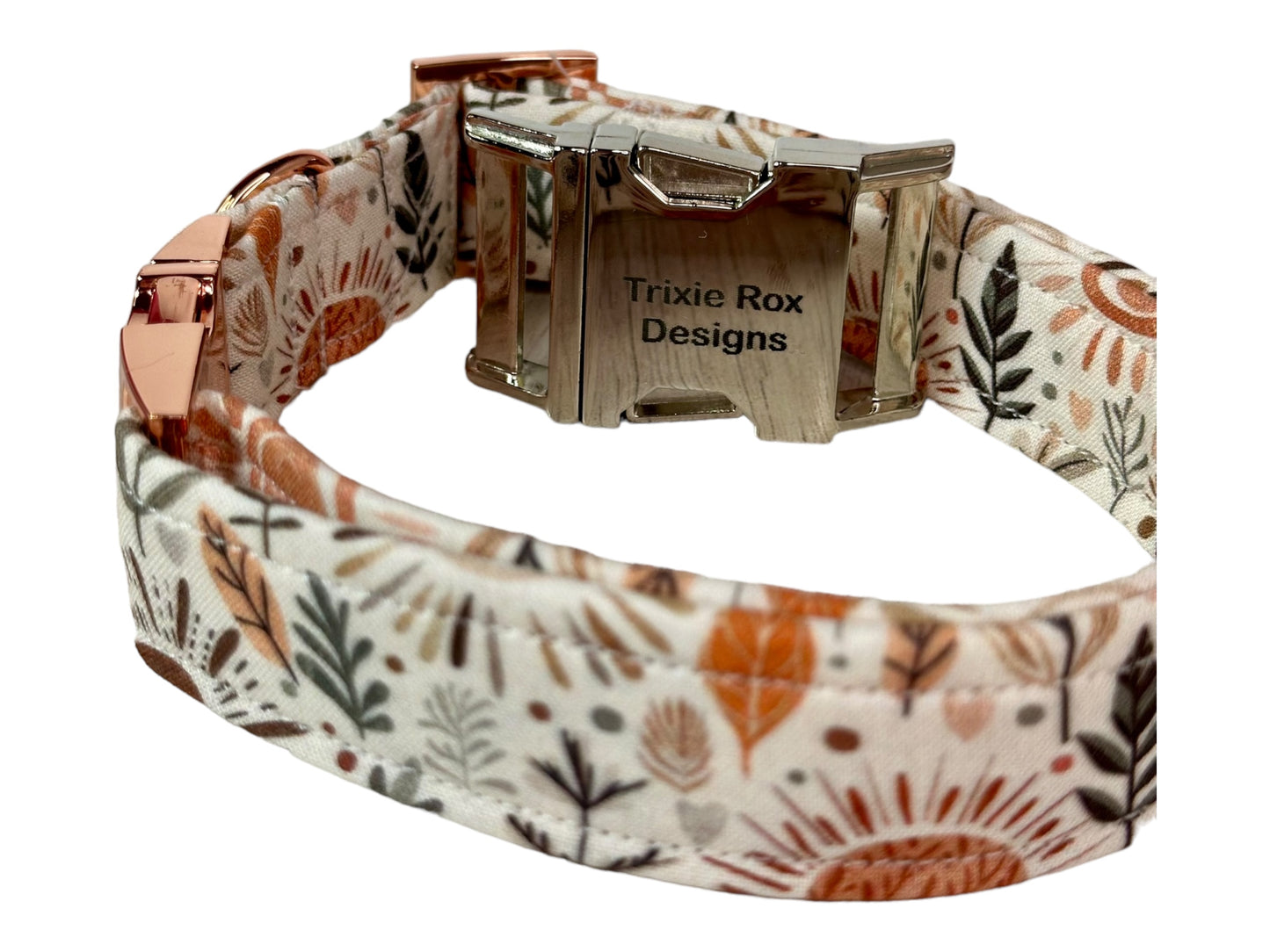Fall Floral and leaf - Personalized Engraved Dog collar - Metal Side release dog collar