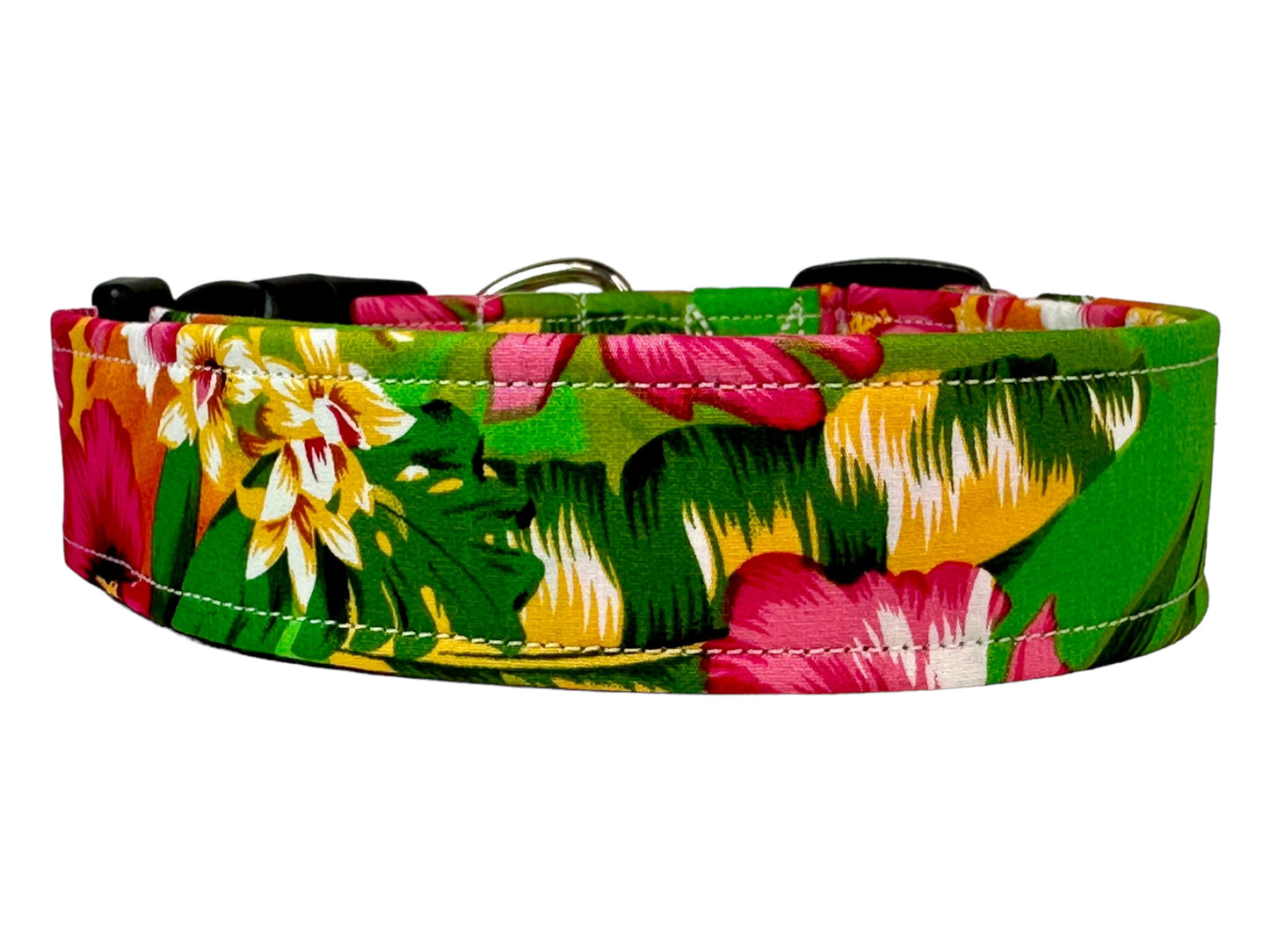 Tropical floral dog collar, handmade side release and adjustable