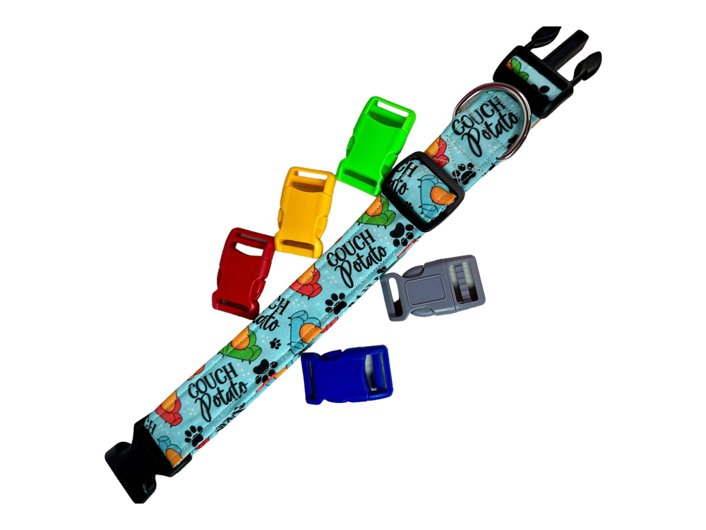 Couch Potato Dog collar, handmade funny dog collar