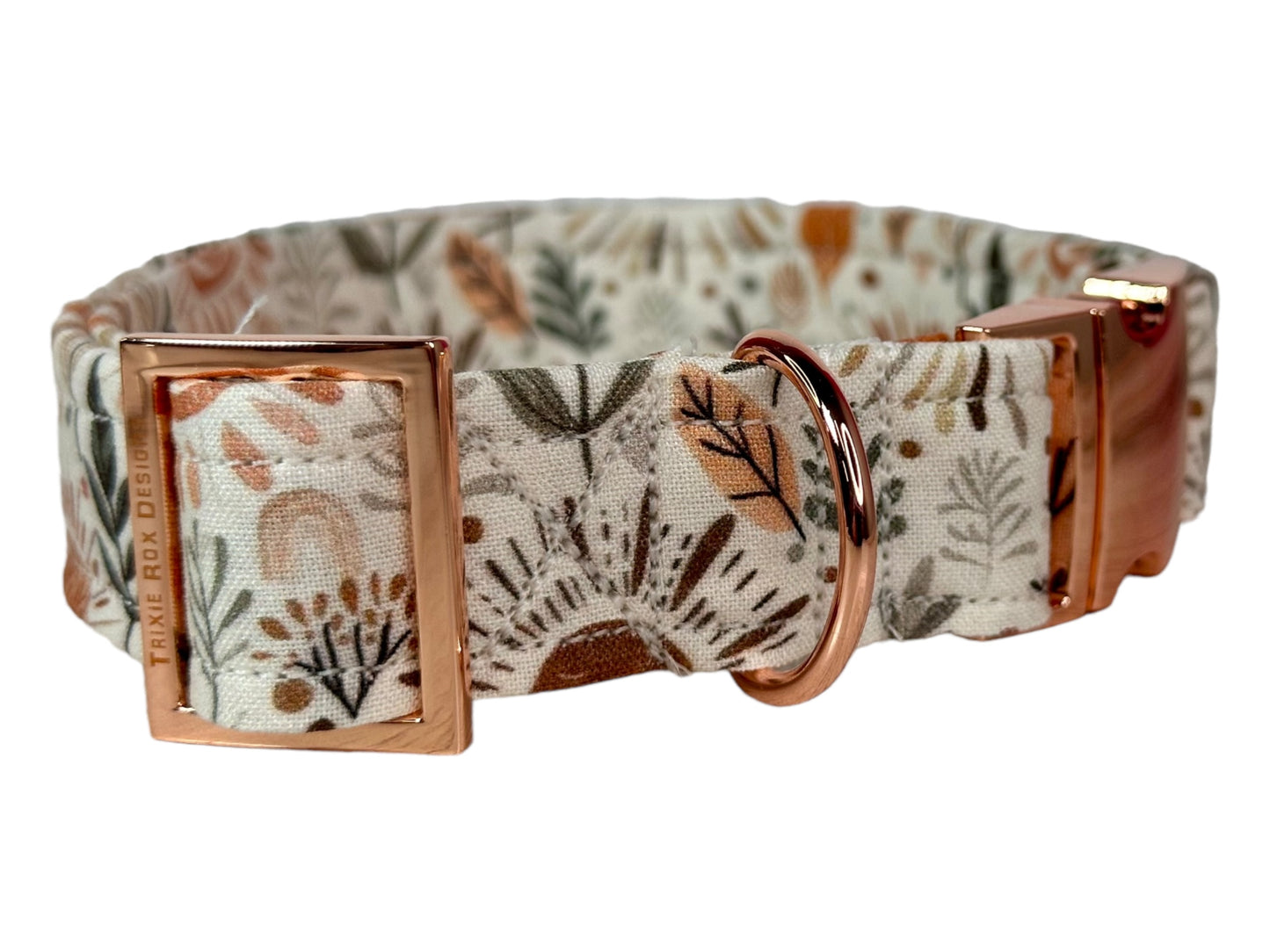 Fall Floral and leaf - Personalized Engraved Dog collar - Metal Side release dog collar