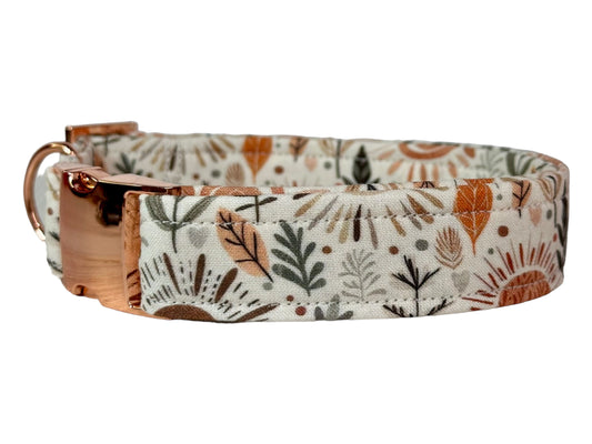 Fall Floral and leaf - Personalized Engraved Dog collar - Metal Side release dog collar