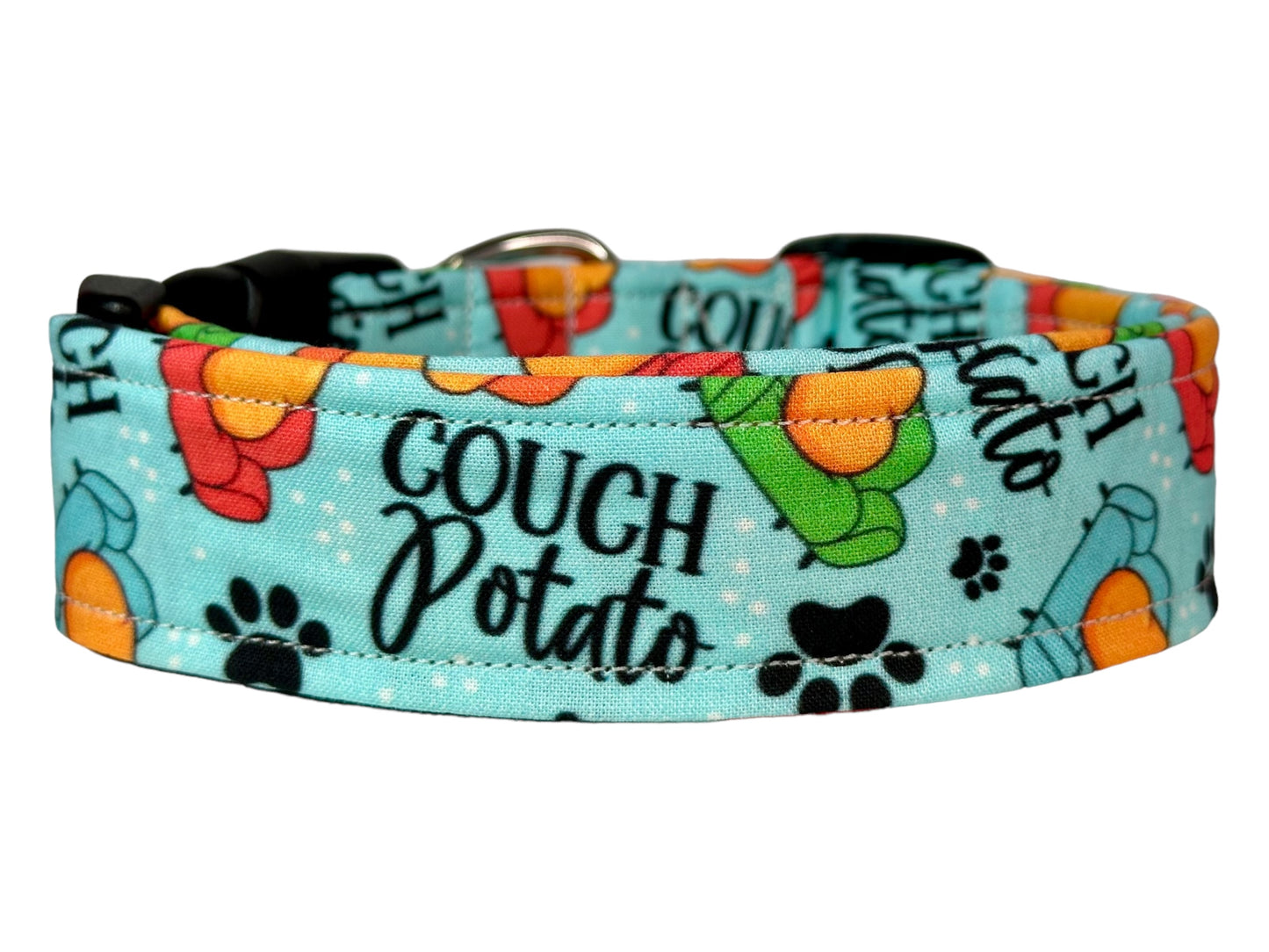Couch Potato Dog collar, handmade funny dog collar
