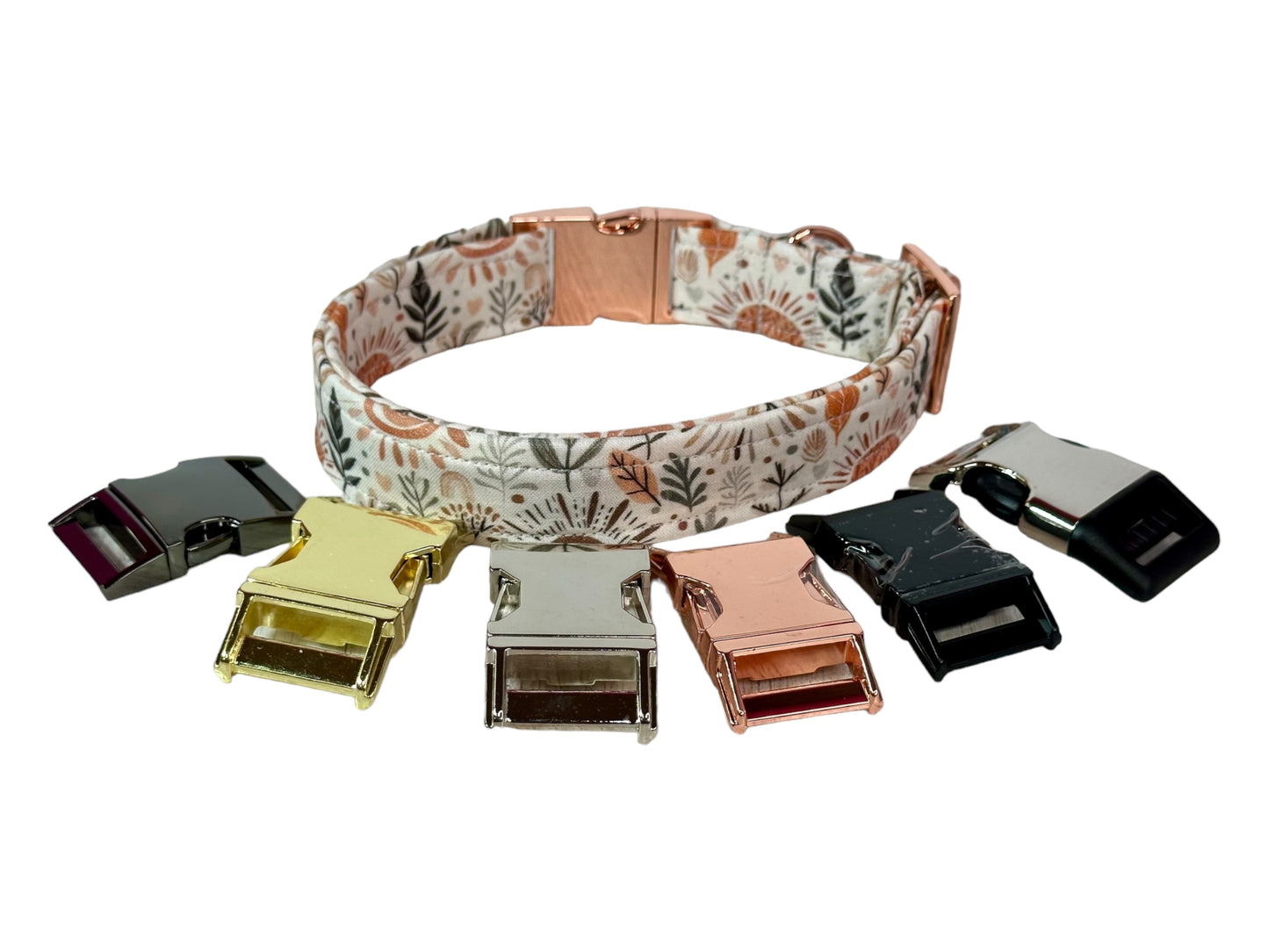 Fall Floral and leaf - Personalized Engraved Dog collar - Metal Side release dog collar