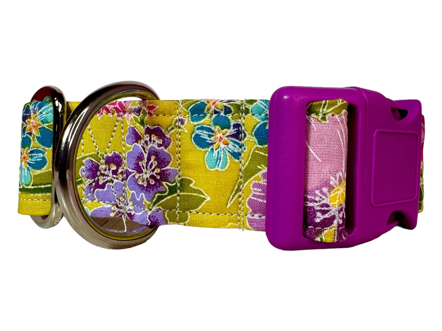 Floral dog collar, side release adjustable, handmade